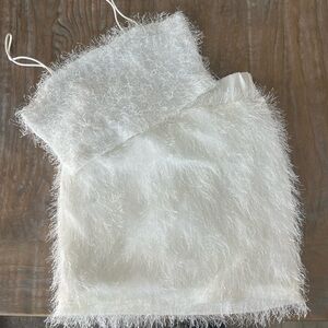 SHEIN White Textured Fuzzy Two-Piece Skirt Set